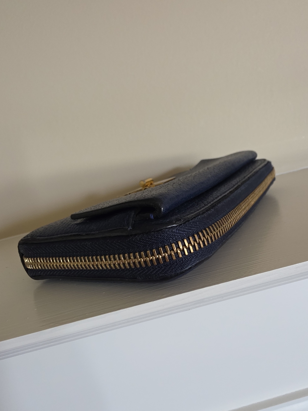 Chloe Navy Leather Zip Wallet with Gold Hardware And Chain Detail - Picture 7 of 14